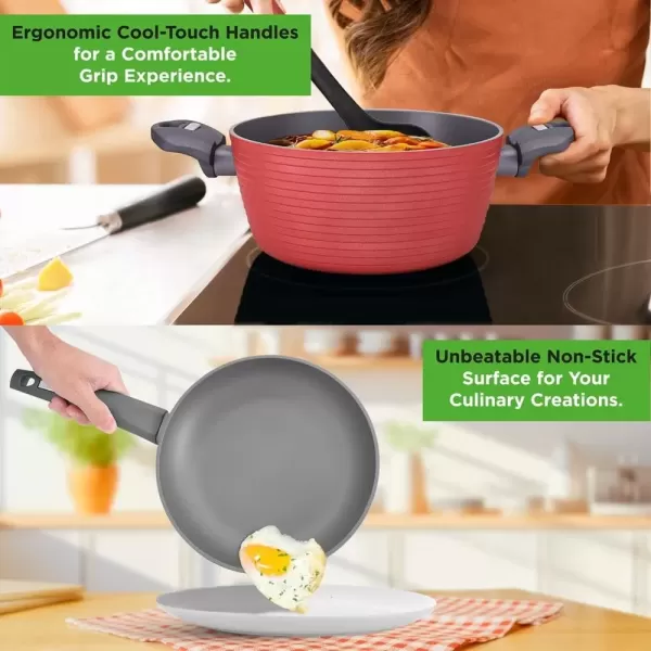 imageNutriChef 12Piece Stainless Steel Kitchenware  Pots ampamp Pans Set Clad Kitchen Cookware w Silicone Grip Handles Fry Pan Interior Coated w Prestige Ceramic NonStick Coating Stylish Kitchen CookwareRed