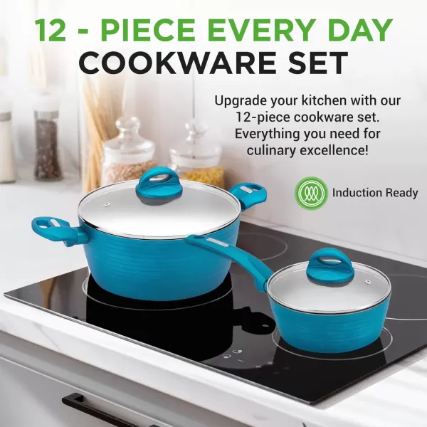 imageNutriChef 12Piece Stainless Steel Kitchenware  Pots ampamp Pans Set Clad Kitchen Cookware w Silicone Grip Handles Fry Pan Interior Coated w Prestige Ceramic NonStick Coating Stylish Kitchen CookwareGreen
