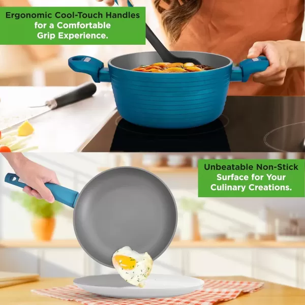 imageNutriChef 12Piece Stainless Steel Kitchenware  Pots ampamp Pans Set Clad Kitchen Cookware w Silicone Grip Handles Fry Pan Interior Coated w Prestige Ceramic NonStick Coating Stylish Kitchen CookwareGreen