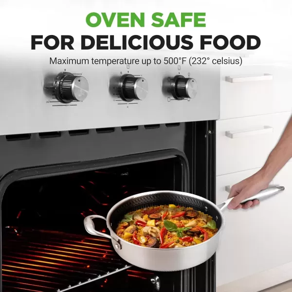 imageNutriChef 12quot Stainless Steel Frying Pan  Triply Kitchenware Stir Fry Pan Kitchen Cookware wDAKIN Etching NonStick Coating Scratchresistant Raisedup Honeycomb Fire Textured Pattern NC3PL1234 Quarts