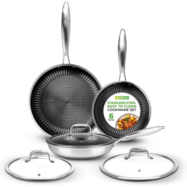 imageNutriChef 12quot Stainless Steel Frying Pan  Triply Kitchenware Stir Fry Pan Kitchen Cookware wDAKIN Etching NonStick Coating Scratchresistant Raisedup Honeycomb Fire Textured Pattern NC3PL126 Piece Frying Pan