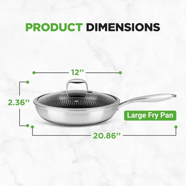 imageNutriChef 12quot Stainless Steel Frying Pan  Triply Kitchenware Stir Fry Pan Kitchen Cookware wDAKIN Etching NonStick Coating Scratchresistant Raisedup Honeycomb Fire Textured Pattern NC3PL1212 Frying Pan