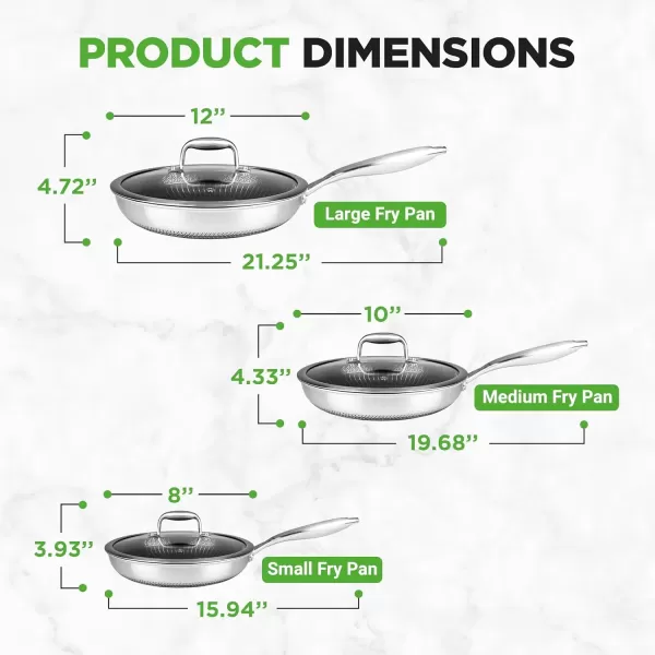 imageNutriChef 12quot Stainless Steel Frying Pan  Triply Kitchenware Stir Fry Pan Kitchen Cookware wDAKIN Etching NonStick Coating Scratchresistant Raisedup Honeycomb Fire Textured Pattern NC3PL126 Piece Frying Pan