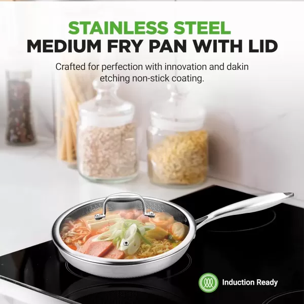 imageNutriChef 12quot Stainless Steel Frying Pan  Triply Kitchenware Stir Fry Pan Kitchen Cookware wDAKIN Etching NonStick Coating Scratchresistant Raisedup Honeycomb Fire Textured Pattern NC3PL1210 Frying Pan