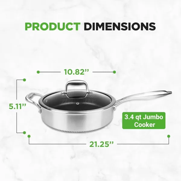 imageNutriChef 12quot Stainless Steel Frying Pan  Triply Kitchenware Stir Fry Pan Kitchen Cookware wDAKIN Etching NonStick Coating Scratchresistant Raisedup Honeycomb Fire Textured Pattern NC3PL1234 Quarts