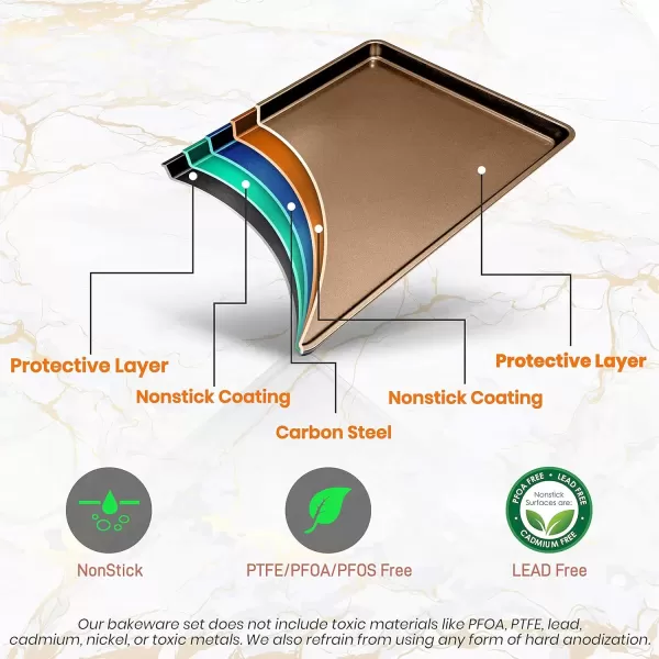 imageNutriChef 2Piece Nonstick XL Cookie Sheets for Baking  22quot x 16quot Extra Large Carbon Steel Oven Baking Trays PFOA PFOS PTFE Free  Stackable ampamp Dishwasher Safe Gold