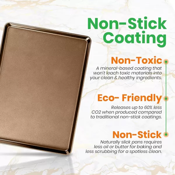 imageNutriChef 2Piece Nonstick XL Cookie Sheets for Baking  22quot x 16quot Extra Large Carbon Steel Oven Baking Trays PFOA PFOS PTFE Free  Stackable ampamp Dishwasher Safe Gold