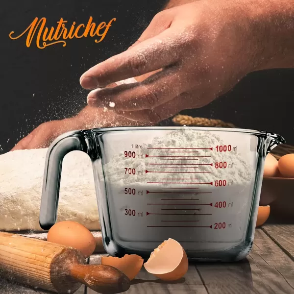 imageNutriChef 3 Pieces Measuring Cups  BPAFree Premium Heat Resistant Borosilicate Glass Measuring Cups w Handle Precise Measurement w Oz ampamp Ml Scale in 250ml 500ml ampamp 1000ml Microwave ampamp Oven Safe1000 ml