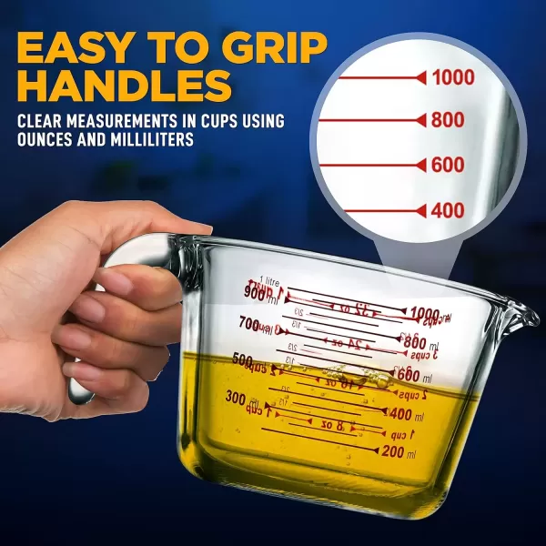 imageNutriChef 3 Pieces Measuring Cups  BPAFree Premium Heat Resistant Borosilicate Glass Measuring Cups w Handle Precise Measurement w Oz ampamp Ml Scale in 250ml 500ml ampamp 1000ml Microwave ampamp Oven Safe1000 ml
