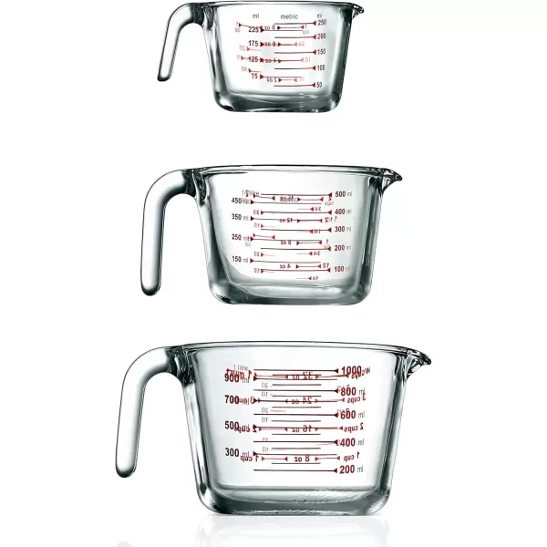 imageNutriChef 3 Pieces Measuring Cups  BPAFree Premium Heat Resistant Borosilicate Glass Measuring Cups w Handle Precise Measurement w Oz ampamp Ml Scale in 250ml 500ml ampamp 1000ml Microwave ampamp Oven Safe3 Sizes