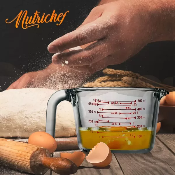 imageNutriChef 3 Pieces Measuring Cups  BPAFree Premium Heat Resistant Borosilicate Glass Measuring Cups w Handle Precise Measurement w Oz ampamp Ml Scale in 250ml 500ml ampamp 1000ml Microwave ampamp Oven Safe500 ml