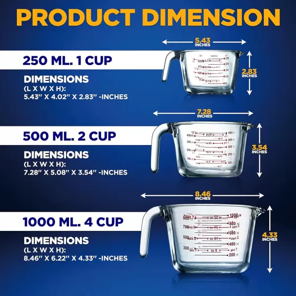 imageNutriChef 3 Pieces Measuring Cups  BPAFree Premium Heat Resistant Borosilicate Glass Measuring Cups w Handle Precise Measurement w Oz ampamp Ml Scale in 250ml 500ml ampamp 1000ml Microwave ampamp Oven Safe3 Sizes