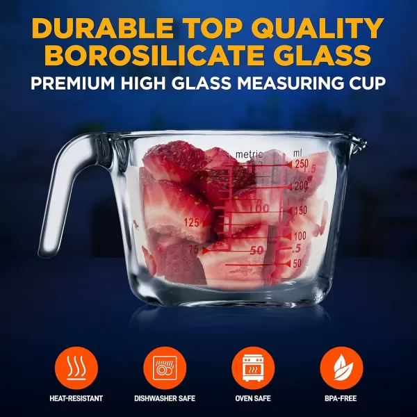 imageNutriChef 3 Pieces Measuring Cups  BPAFree Premium Heat Resistant Borosilicate Glass Measuring Cups w Handle Precise Measurement w Oz ampamp Ml Scale in 250ml 500ml ampamp 1000ml Microwave ampamp Oven Safe250 ml