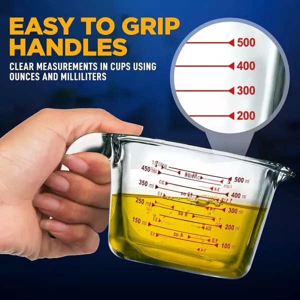imageNutriChef 3 Pieces Measuring Cups  BPAFree Premium Heat Resistant Borosilicate Glass Measuring Cups w Handle Precise Measurement w Oz ampamp Ml Scale in 250ml 500ml ampamp 1000ml Microwave ampamp Oven Safe500 ml