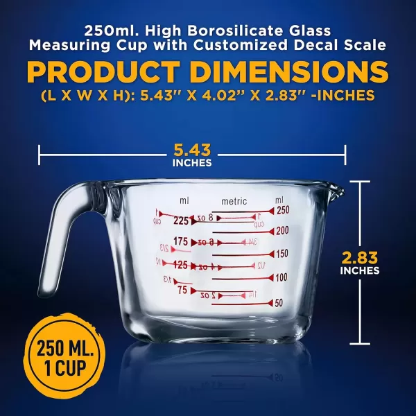 imageNutriChef 3 Pieces Measuring Cups  BPAFree Premium Heat Resistant Borosilicate Glass Measuring Cups w Handle Precise Measurement w Oz ampamp Ml Scale in 250ml 500ml ampamp 1000ml Microwave ampamp Oven Safe250 ml