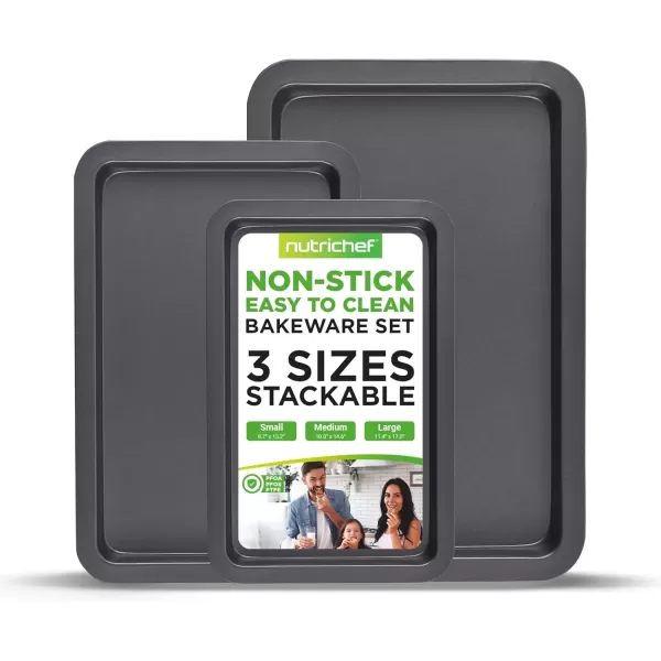 imageNutriChef 3Piece NonStick Cookie Sheets for Baking  Heavy Duty Steel Baking Sheet Pans for Toasters ampamp Oven  Small Medium ampamp Large Size Baking Trays  PFOS PFOA PTFEFree Nonstick Coating