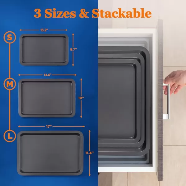 imageNutriChef 3Piece NonStick Cookie Sheets for Baking  Heavy Duty Steel Baking Sheet Pans for Toasters ampamp Oven  Small Medium ampamp Large Size Baking Trays  PFOS PFOA PTFEFree Nonstick Coating