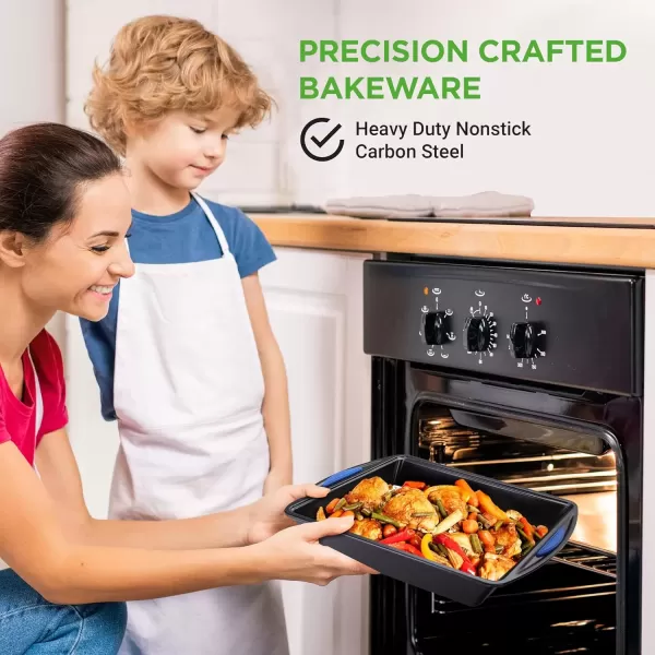 imageNutriChef 3Piece Nonstick Baking Pans Set  Premium Oven Bakeware with Silicone Handles NonStick Heavy Duty Carbon Steel  Stackable ampamp Easy to Clean Ideal for Roasting ampamp Baking  Blue NCBK3S