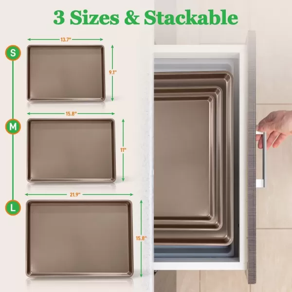 imageNutriChef 3Piece Nonstick Baking Pans Set  Thick Carbon Steel Oven Bake Trays  Includes XL Medium ampamp Small Sizes  Versatile Cookie Sheets for Baking ampamp Roasting Dishwasher Safe  Gold