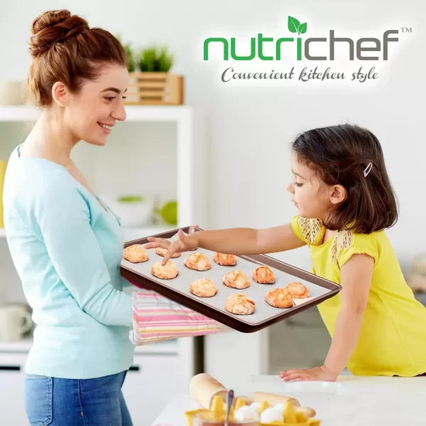 imageNutriChef 3Piece Nonstick Baking Pans Set  Thick Carbon Steel Oven Bake Trays  Includes XL Medium ampamp Small Sizes  Versatile Cookie Sheets for Baking ampamp Roasting Dishwasher Safe  Gold
