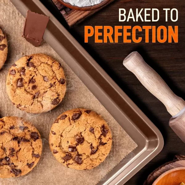 imageNutriChef 3Piece Nonstick Baking Pans Set  Thick Carbon Steel Oven Bake Trays  Includes XL Medium ampamp Small Sizes  Versatile Cookie Sheets for Baking ampamp Roasting Dishwasher Safe  Gold