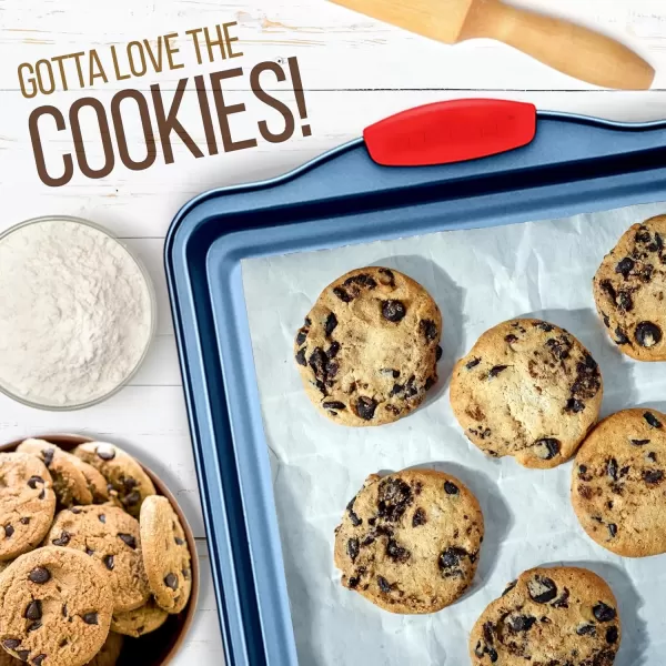 imageNutriChef 3Piece Nonstick Cookie Sheets for Baking  Premium Carbon Steel Baking Trays w NonStick Smooth Coating ampamp Silicone Handles  Large Medium ampamp Small Bakeware  Blue3Piece Set