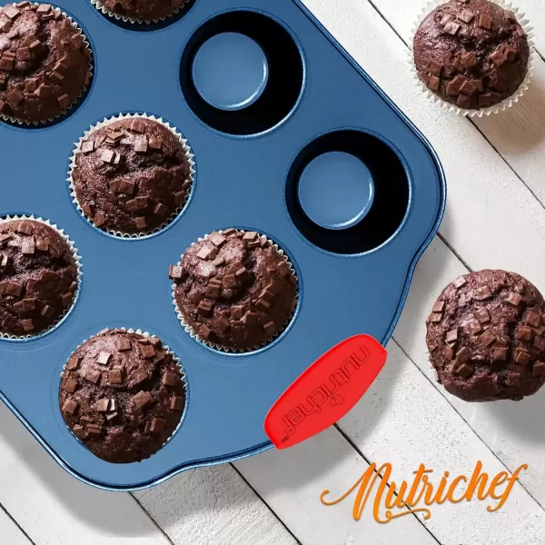 imageNutriChef 3Piece Nonstick Cookie Sheets for Baking  Premium Carbon Steel Baking Trays w NonStick Smooth Coating ampamp Silicone Handles  Large Medium ampamp Small Bakeware  Blue8Piece Set