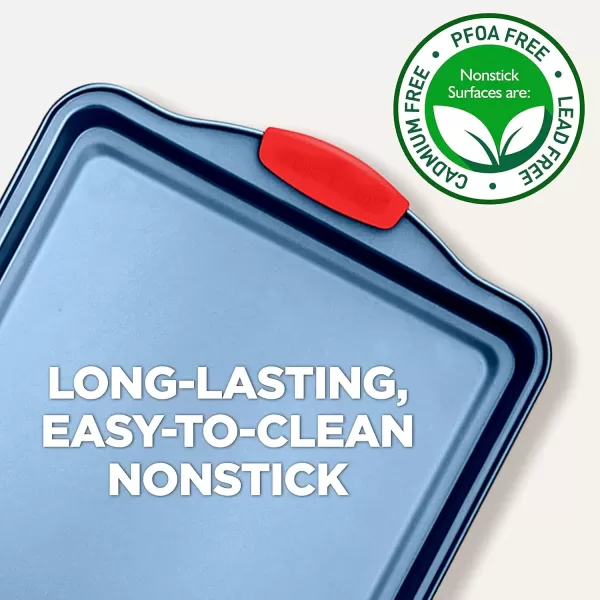 imageNutriChef 3Piece Nonstick Cookie Sheets for Baking  Premium Carbon Steel Baking Trays w NonStick Smooth Coating ampamp Silicone Handles  Large Medium ampamp Small Bakeware  Blue3Piece Set