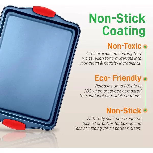 imageNutriChef 3Piece Nonstick Cookie Sheets for Baking  Premium Carbon Steel Baking Trays w NonStick Smooth Coating ampamp Silicone Handles  Large Medium ampamp Small Bakeware  Blue3Piece Set