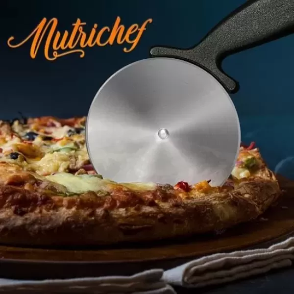 imageNutriChef 4Inch Pizza Cutter Wheel  Sharp Stainless Steel Slicer with Builtin Finger Guard ampamp NonSlip Plastic Handle  Cuts Through Crusts Bread Pies Dough ampamp More  Dishwasher Safe