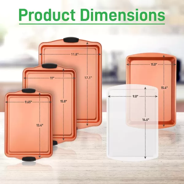 imageNutriChef 5Piece Bakeware Set  Premium NonStick Stackable Kitchen Baking Pans with Silicone Handles  Includes 3 Cookie Sheets Baking Pan ampamp Lid  Perfect for Cakes Cookies ampamp Brownies5Piece Set