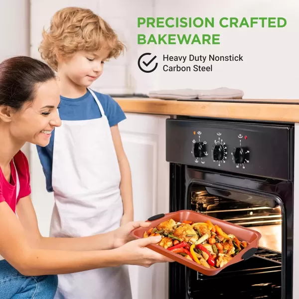 imageNutriChef 5Piece Bakeware Set  Premium NonStick Stackable Kitchen Baking Pans with Silicone Handles  Includes 3 Cookie Sheets Baking Pan ampamp Lid  Perfect for Cakes Cookies ampamp Brownies10Piece Set