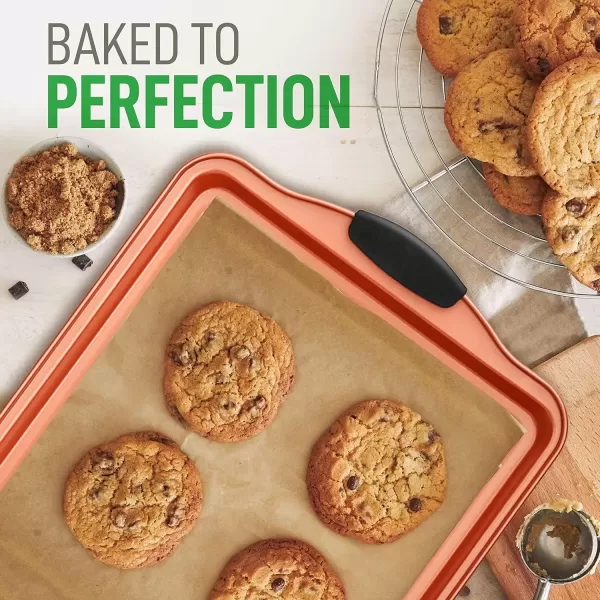 imageNutriChef 5Piece Bakeware Set  Premium NonStick Stackable Kitchen Baking Pans with Silicone Handles  Includes 3 Cookie Sheets Baking Pan ampamp Lid  Perfect for Cakes Cookies ampamp Brownies5Piece Set