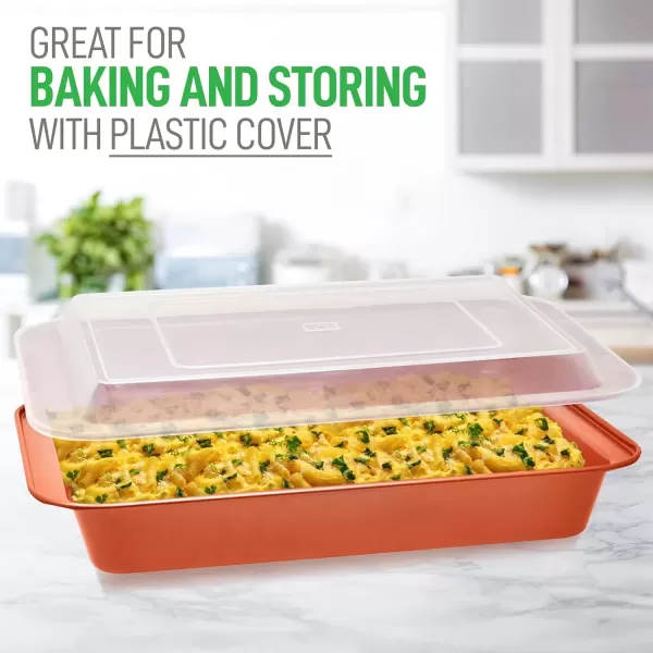 imageNutriChef 5Piece Bakeware Set  Premium NonStick Stackable Kitchen Baking Pans with Silicone Handles  Includes 3 Cookie Sheets Baking Pan ampamp Lid  Perfect for Cakes Cookies ampamp Brownies5Piece Set