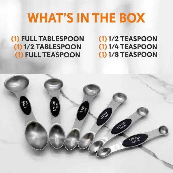imageNutriChef 6Piece Magnetic Measuring Spoon Set  Stainless Steel Stackable Dual Sided Nesting Teaspoon to Tablespoon For Dry ampamp Liquid Ingredients Stylish Rustproof ampamp EasytoClean  Silver