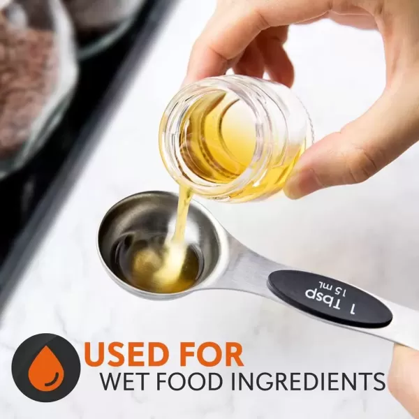 imageNutriChef 6Piece Magnetic Measuring Spoon Set  Stainless Steel Stackable Dual Sided Nesting Teaspoon to Tablespoon For Dry ampamp Liquid Ingredients Stylish Rustproof ampamp EasytoClean  Silver