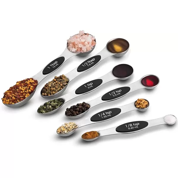 imageNutriChef 6Piece Magnetic Measuring Spoon Set  Stainless Steel Stackable Dual Sided Nesting Teaspoon to Tablespoon For Dry ampamp Liquid Ingredients Stylish Rustproof ampamp EasytoClean  Silver