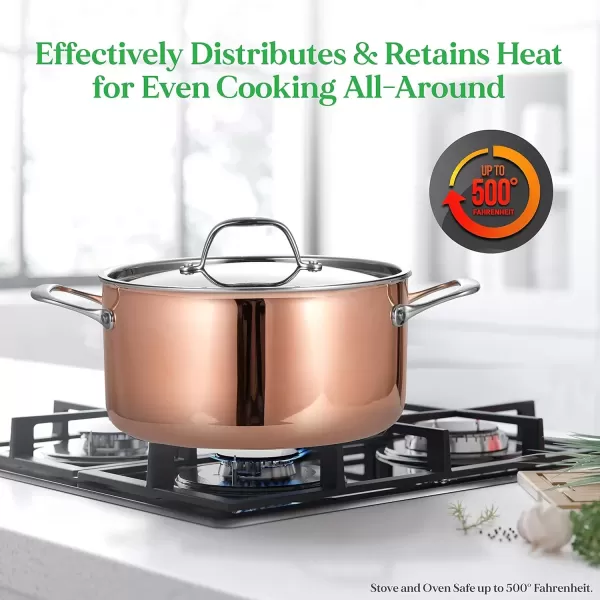imageNutriChef 8 Pcs Stainless Steel Kitchenware Pots Set Stylish Kitchen Cookware wCast SS Handle TriPly Authentic Copper for Saucepan Casserole Frying Pan Lids NCCW8SS WHITE SILVER