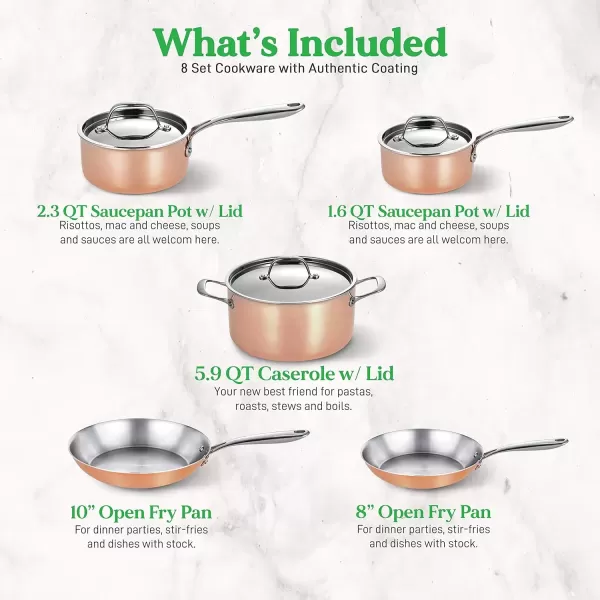 imageNutriChef 8 Pcs Stainless Steel Kitchenware Pots Set Stylish Kitchen Cookware wCast SS Handle TriPly Authentic Copper for Saucepan Casserole Frying Pan Lids NCCW8SS WHITE SILVER