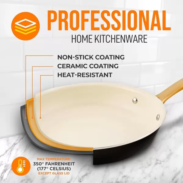 imageNutriChef 8Inch Professional Ceramic Frying Pan  Small Skillet with Golden Titanium Handle NonStick Ceramic Coating StainResistant Easy to Clean Ideal for Home Cooking