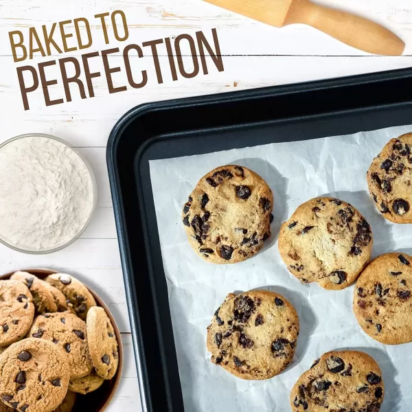imageNutriChef Baking Sheet Pan Set NonStick Cookie Sheets for Oven 2Piece Premium Large ampamp Medium Size Baking Trays Stackable ampamp Durable Black  NC2TRBL5Blue Diamond