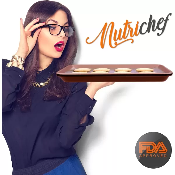 imageNutriChef Baking Sheet Pan Set NonStick Cookie Sheets for Oven 2Piece Premium Large ampamp Medium Size Baking Trays Stackable ampamp Durable Black  NC2TRBL5Rose Gold