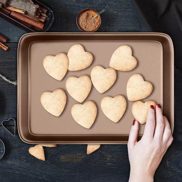 imageNutriChef Baking Sheet Pan Set NonStick Cookie Sheets for Oven 2Piece Premium Large ampamp Medium Size Baking Trays Stackable ampamp Durable Black  NC2TRBL5Gold