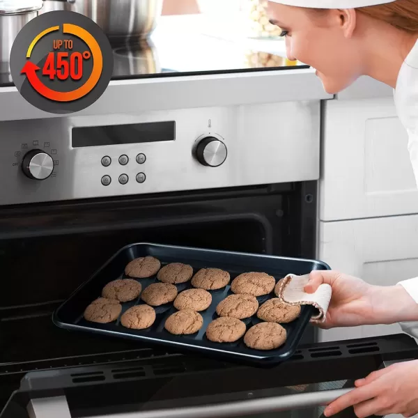 imageNutriChef Baking Sheet Pan Set NonStick Cookie Sheets for Oven 2Piece Premium Large ampamp Medium Size Baking Trays Stackable ampamp Durable Black  NC2TRBL5Blue Diamond