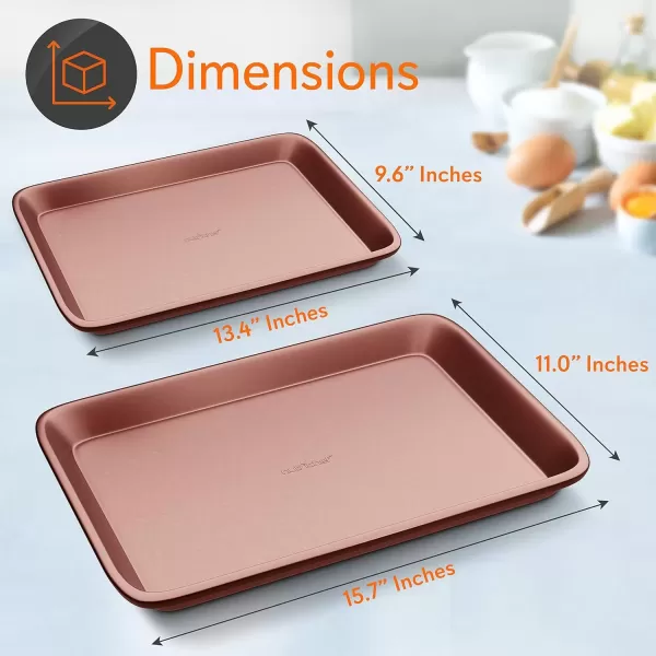 imageNutriChef Baking Sheet Pan Set NonStick Cookie Sheets for Oven 2Piece Premium Large ampamp Medium Size Baking Trays Stackable ampamp Durable Black  NC2TRBL5Rose Gold