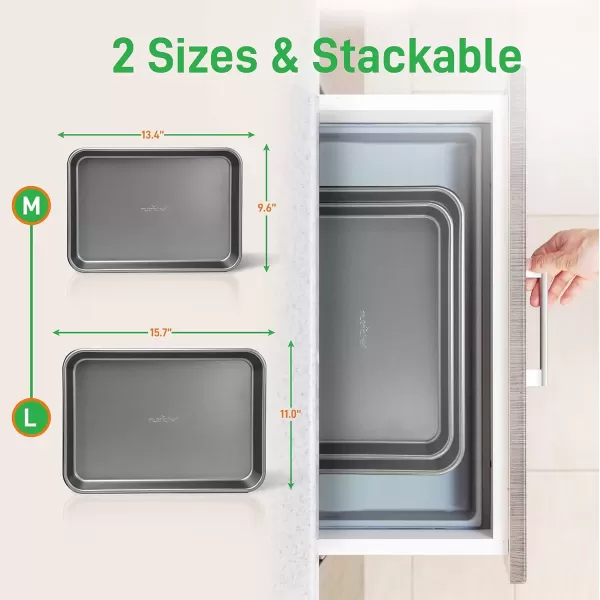 imageNutriChef Baking Sheet Pan Set NonStick Cookie Sheets for Oven 2Piece Premium Large ampamp Medium Size Baking Trays Stackable ampamp Durable Black  NC2TRBL5Gray