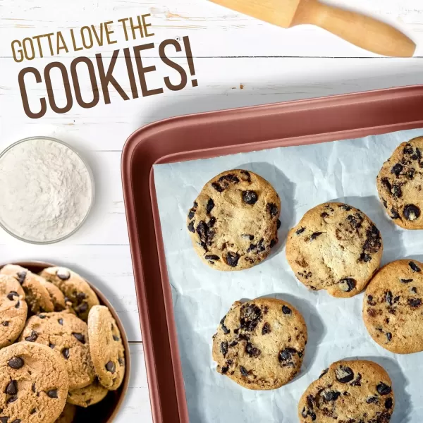 imageNutriChef Baking Sheet Pan Set NonStick Cookie Sheets for Oven 2Piece Premium Large ampamp Medium Size Baking Trays Stackable ampamp Durable Black  NC2TRBL5Rose Gold