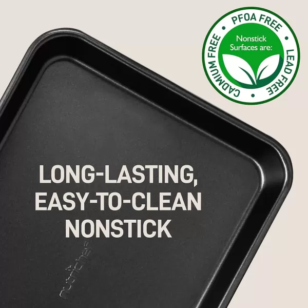 imageNutriChef Baking Sheet Pan Set NonStick Cookie Sheets for Oven 2Piece Premium Large ampamp Medium Size Baking Trays Stackable ampamp Durable Black  NC2TRBL5Black