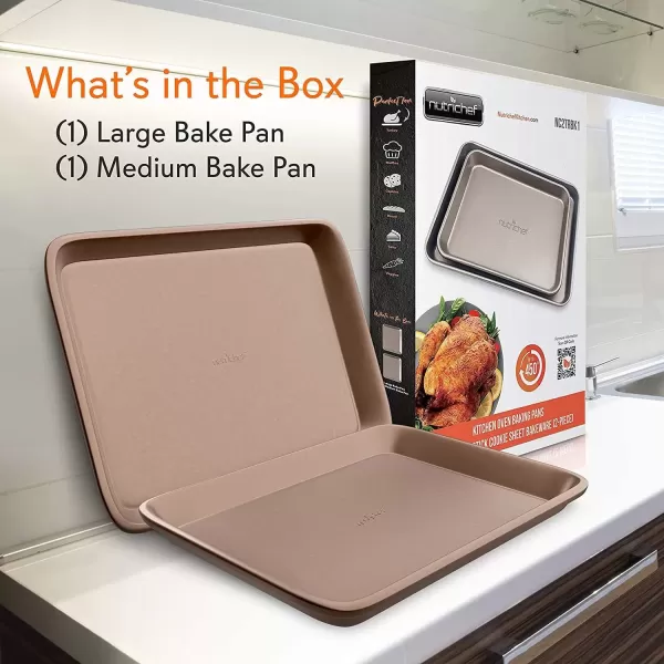 imageNutriChef Baking Sheet Pan Set NonStick Cookie Sheets for Oven 2Piece Premium Large ampamp Medium Size Baking Trays Stackable ampamp Durable Black  NC2TRBL5Gold