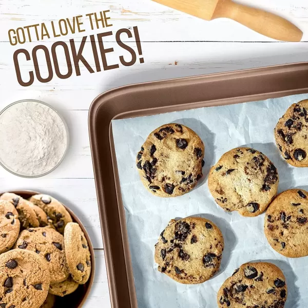 imageNutriChef Baking Sheet Pan Set NonStick Cookie Sheets for Oven 2Piece Premium Large ampamp Medium Size Baking Trays Stackable ampamp Durable Black  NC2TRBL5Gold